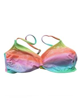 NOBO Juniors Bikini Top Size M Rainbow Shimmer Glitter Halter NWT